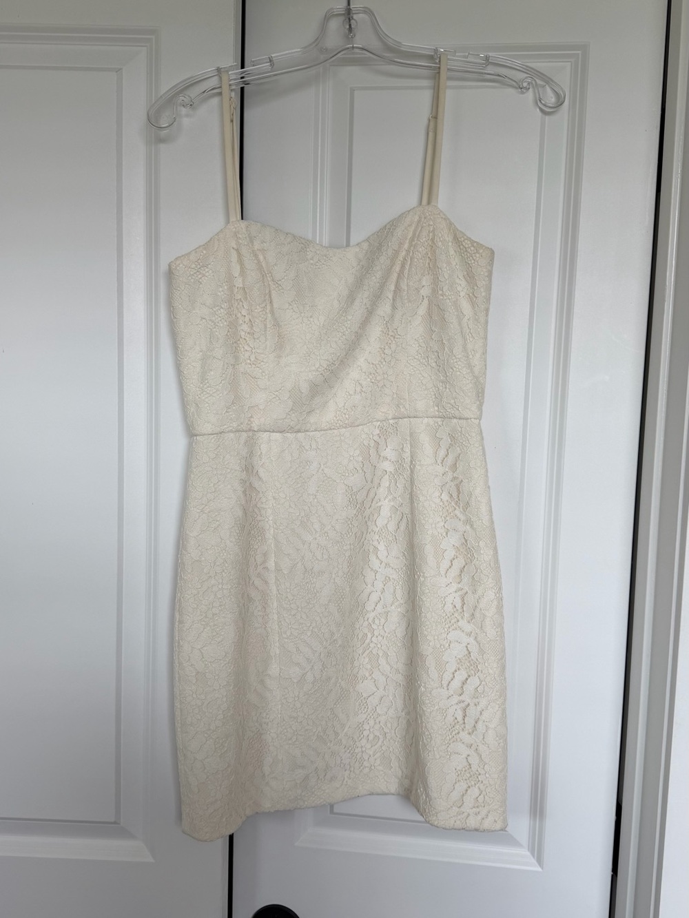 French Connection Cream Lace Strapless Mini Dress
